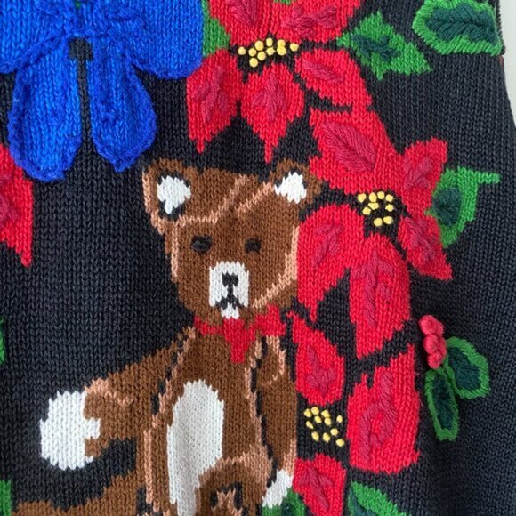 Vintage Sarah Alexander Holiday Wreath Teddy Ramie Cotton Blend Knit Sweater - Picture 7 of 10